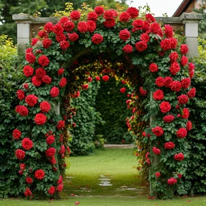 Роза плетистая Алый Триумф купить по цене от 319р. в интернет-магазине «Посадика» с доставкой почтой в в Ханты-Мансийске и по всей России – [изображение №1].